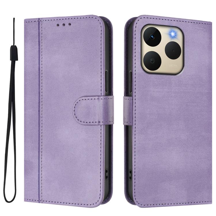 For Realme 15T 5G Global Line Splicing Buckle Retro Leather Phone Case