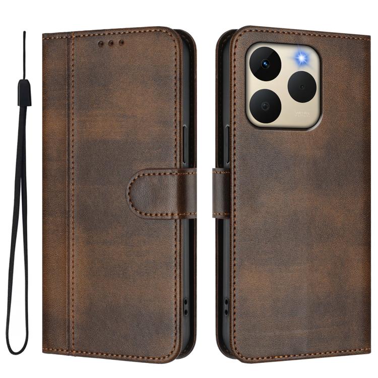 For Realme 15T 5G Global Line Splicing Buckle Retro Leather Phone Case