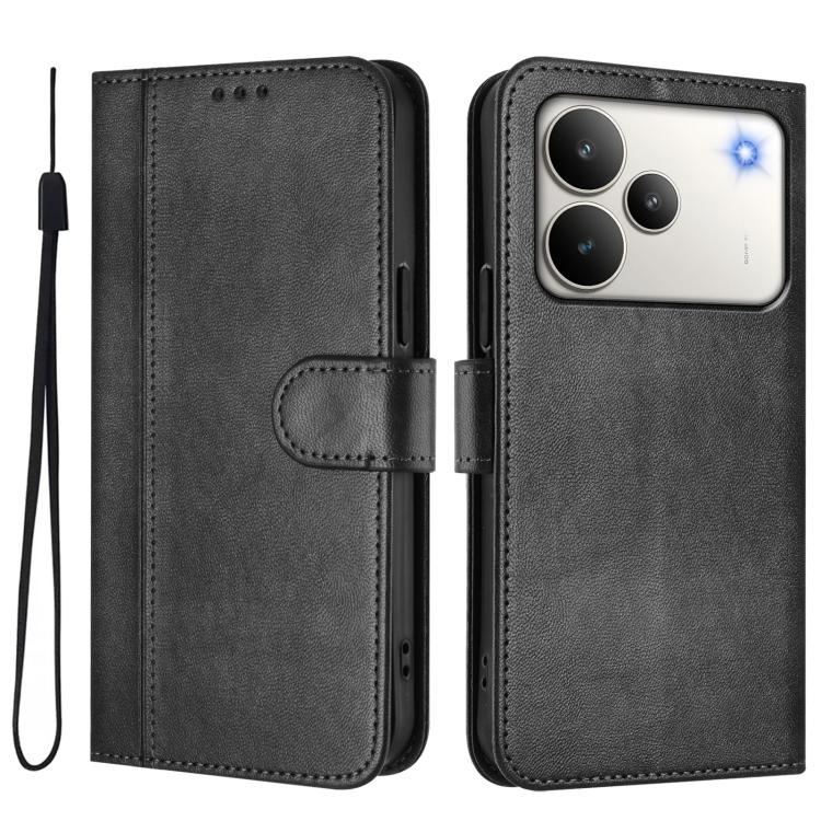 For Realme P4 5G Line Splicing Buckle Retro Leather Phone Case
