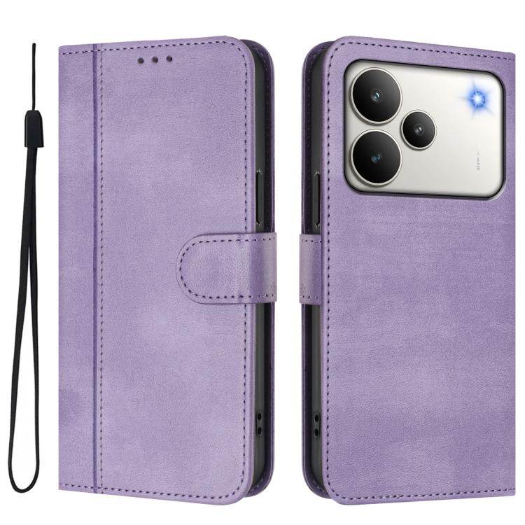 For Realme P4 5G Line Splicing Buckle Retro Leather Phone Case