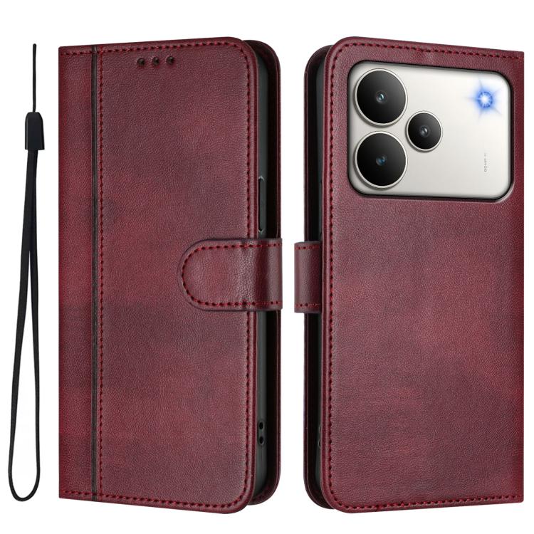 For Realme P4 Pro 5G Line Splicing Buckle Retro Leather Phone Case