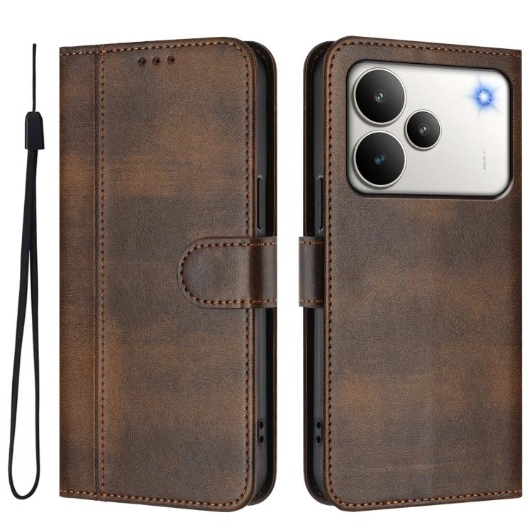 For Realme P4 Pro 5G Line Splicing Buckle Retro Leather Phone Case