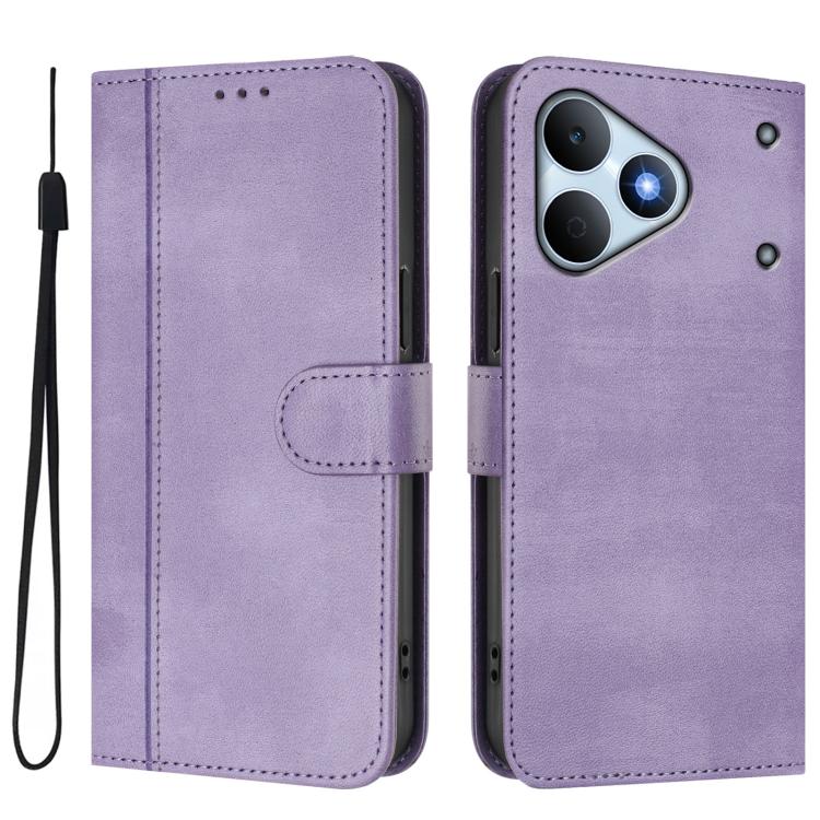 For Realme Note 80 4G Global Line Splicing Buckle Retro Leather Phone Case