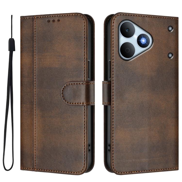 For Realme Note 80 4G Global Line Splicing Buckle Retro Leather Phone Case