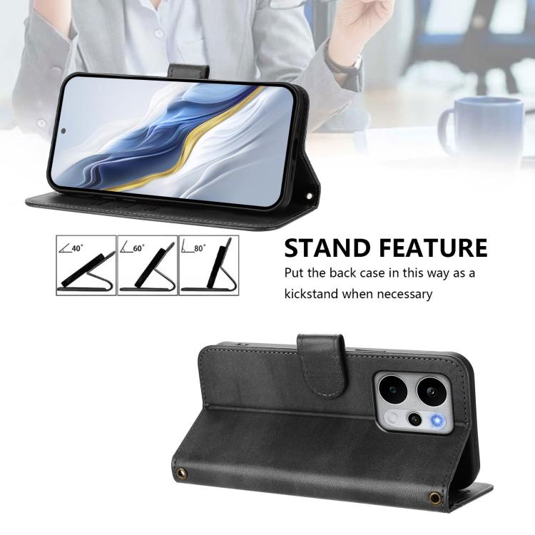 For Realme P4 Power 5G Line Splicing Buckle Retro Leather Phone Case