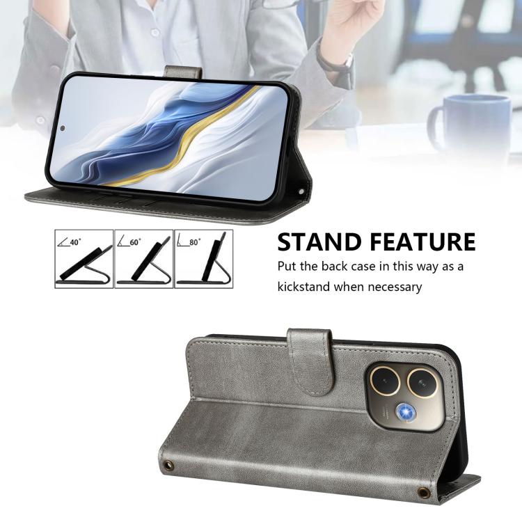 For OPPO A5 Pro 5G Global Line Splicing Buckle Retro Leather Phone Case
