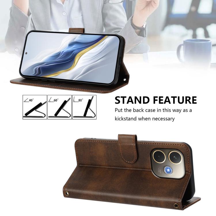 For OPPO A5 Pro 5G Global Line Splicing Buckle Retro Leather Phone Case