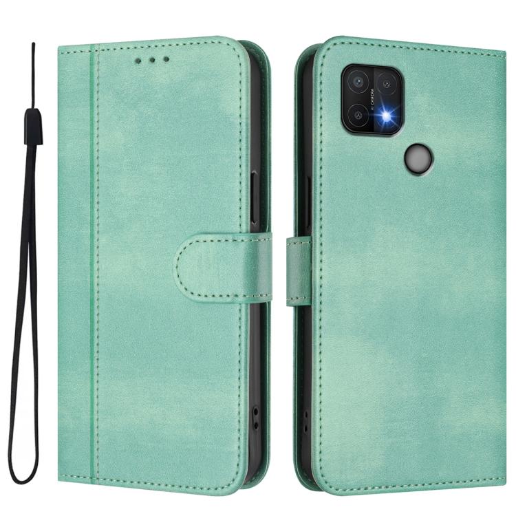 For OPPO A16e Line Splicing Buckle Retro Leather Phone Case