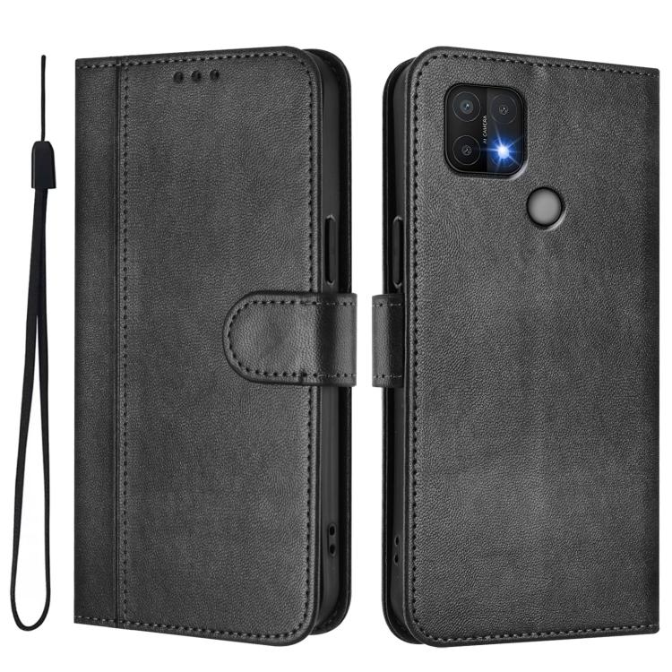 For OPPO A16e Line Splicing Buckle Retro Leather Phone Case