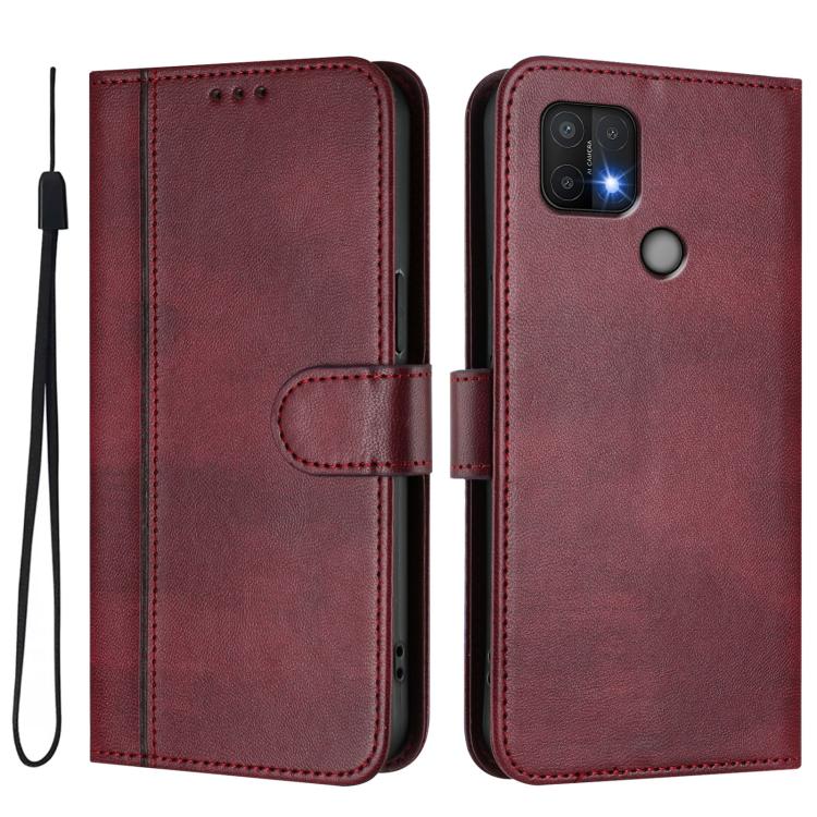For OPPO A16e Line Splicing Buckle Retro Leather Phone Case