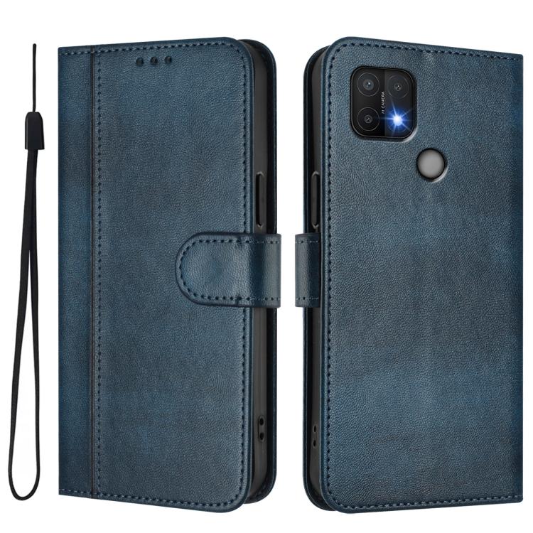 For OPPO A16e Line Splicing Buckle Retro Leather Phone Case