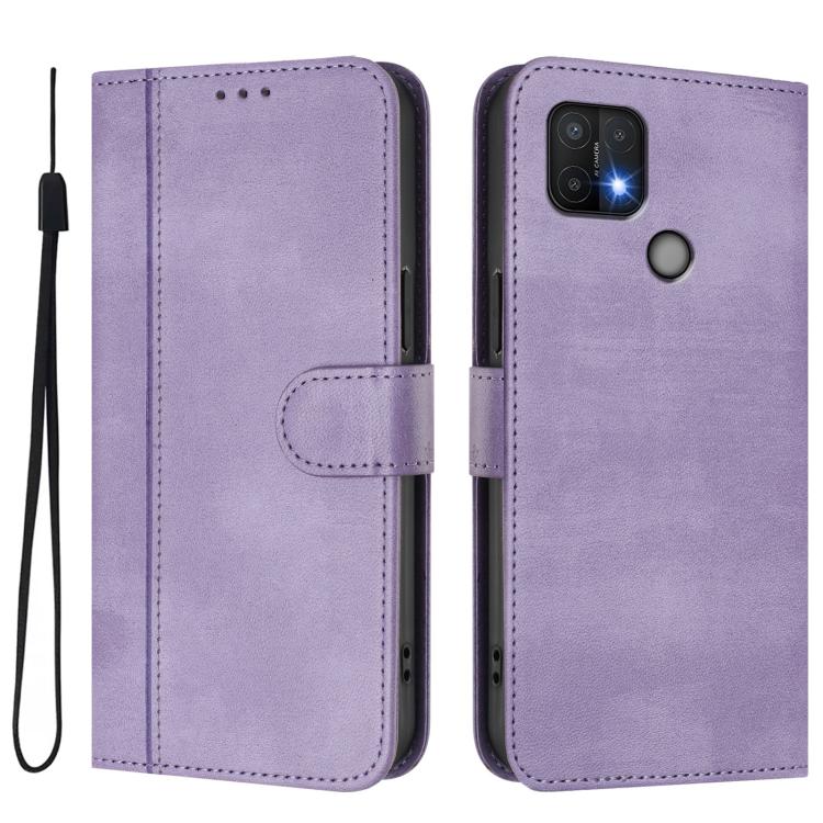 For OPPO A16e Line Splicing Buckle Retro Leather Phone Case