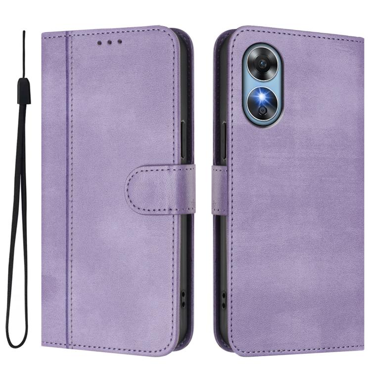 For OPPO A17 4G / A17k Line Splicing Buckle Retro Leather Phone Case