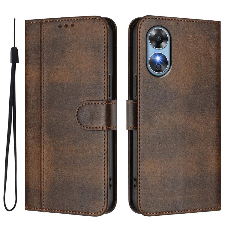 For OPPO A17 4G / A17k Line Splicing Buckle Retro Leather Phone Case