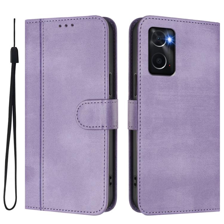 For OPPO A36 4G / A76 4G / A96 4G Line Splicing Buckle Retro Leather Phone Case