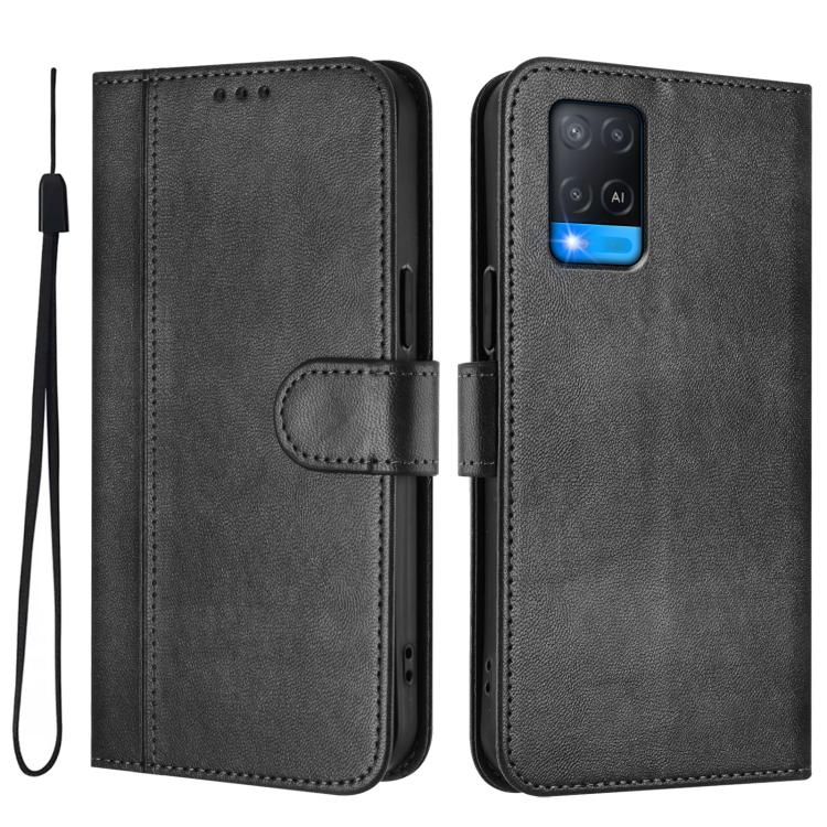 For OPPO A56 5G / A55 5G / A54 4G Line Splicing Buckle Retro Leather Phone Case