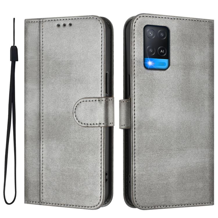 For OPPO A56 5G / A55 5G / A54 4G Line Splicing Buckle Retro Leather Phone Case