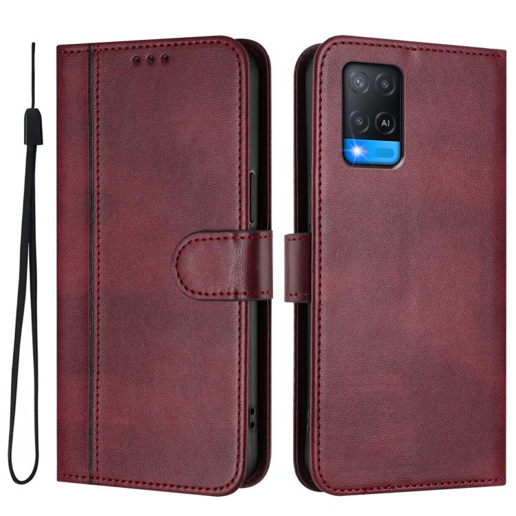 For OPPO A56 5G / A55 5G / A54 4G Line Splicing Buckle Retro Leather Phone Case