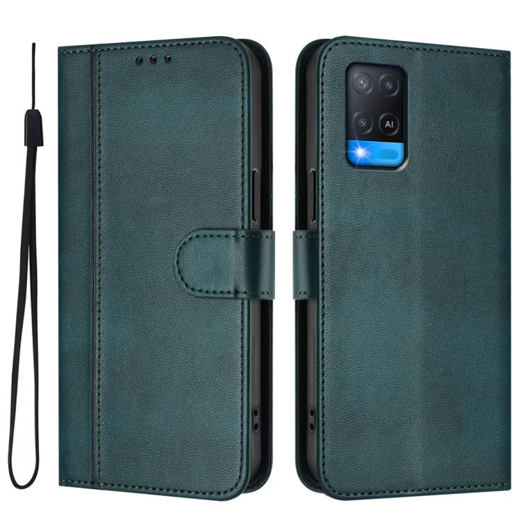 For OPPO A56 5G / A55 5G / A54 4G Line Splicing Buckle Retro Leather Phone Case