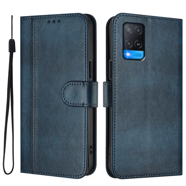 For OPPO A56 5G / A55 5G / A54 4G Line Splicing Buckle Retro Leather Phone Case