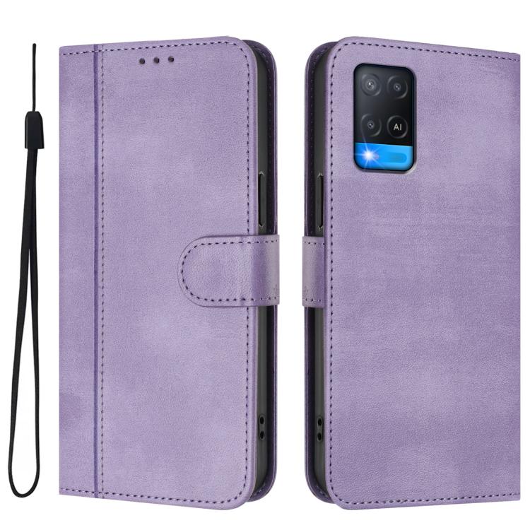 For OPPO A56 5G / A55 5G / A54 4G Line Splicing Buckle Retro Leather Phone Case