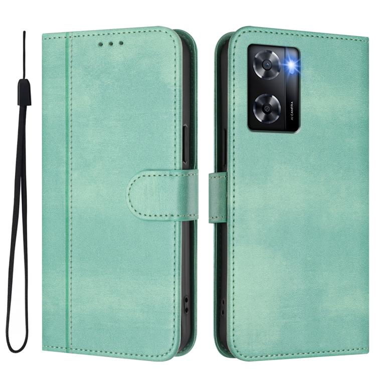 For OPPO A57 4G / A77 4G / A57s 4G Global Line Splicing Buckle Retro Leather Phone Case