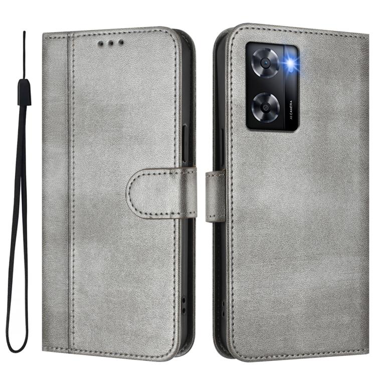 For OPPO A57 4G / A77 4G / A57s 4G Global Line Splicing Buckle Retro Leather Phone Case