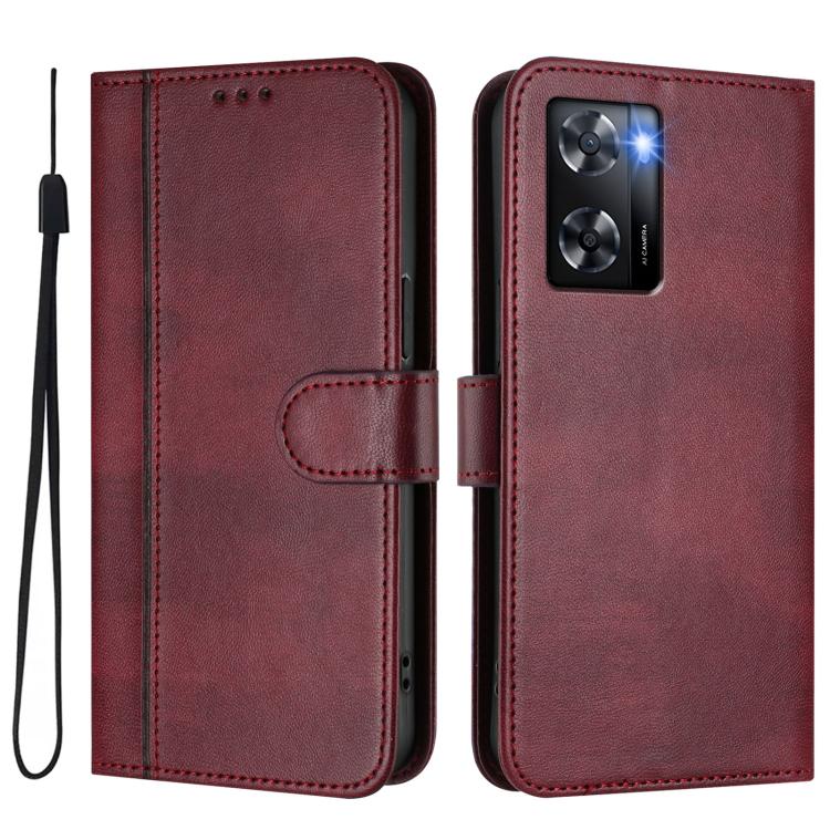For OPPO A57 4G / A77 4G / A57s 4G Global Line Splicing Buckle Retro Leather Phone Case