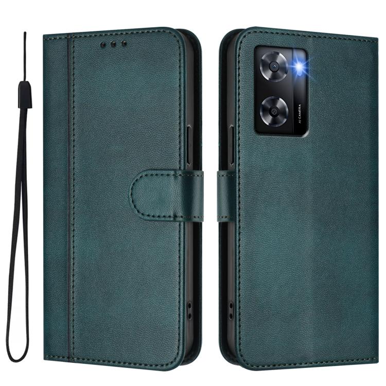 For OPPO A57 4G / A77 4G / A57s 4G Global Line Splicing Buckle Retro Leather Phone Case