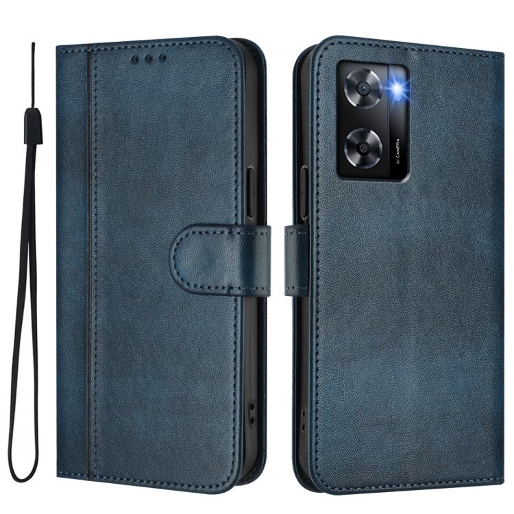 For OPPO A57 4G / A77 4G / A57s 4G Global Line Splicing Buckle Retro Leather Phone Case