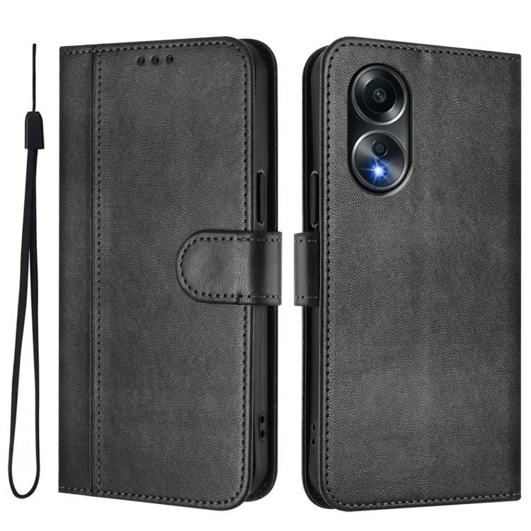 For OPPO A58 4G Global Line Splicing Buckle Retro Leather Phone Case