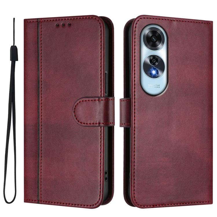 For OPPO A60 4G Global Line Splicing Buckle Retro Leather Phone Case