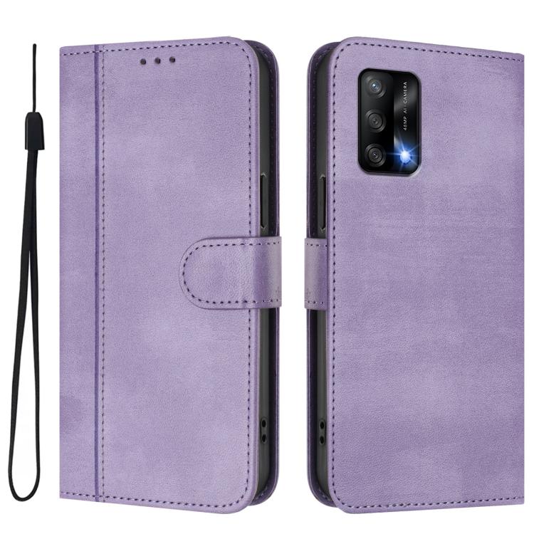 For OPPO A74 4G / F19 / A95 4G Global Line Splicing Buckle Retro Leather Phone Case