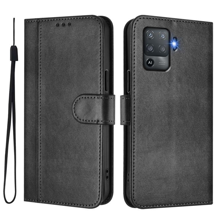 For OPPO F19 Pro / Reno5 F Line Splicing Buckle Retro Leather Phone Case