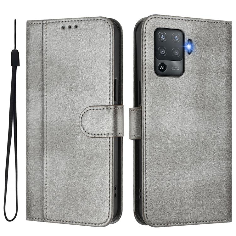 For OPPO F19 Pro / Reno5 F Line Splicing Buckle Retro Leather Phone Case