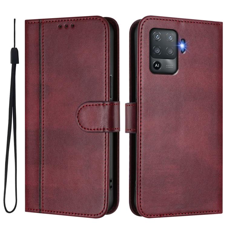 For OPPO F19 Pro / Reno5 F Line Splicing Buckle Retro Leather Phone Case