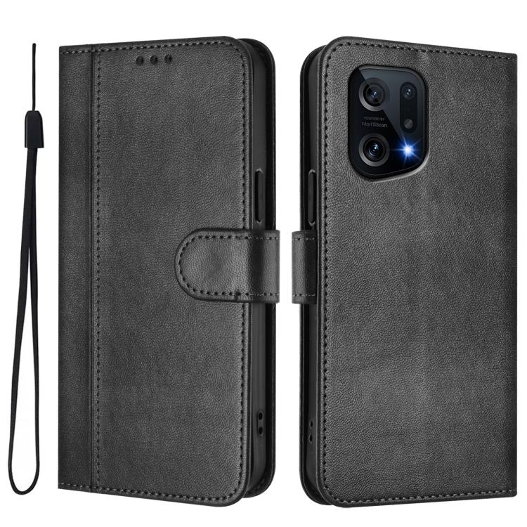 For OPPO Find X5 Line Splicing Buckle Retro Leather Phone Case