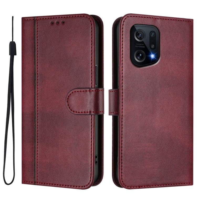 For OPPO Find X5 Line Splicing Buckle Retro Leather Phone Case