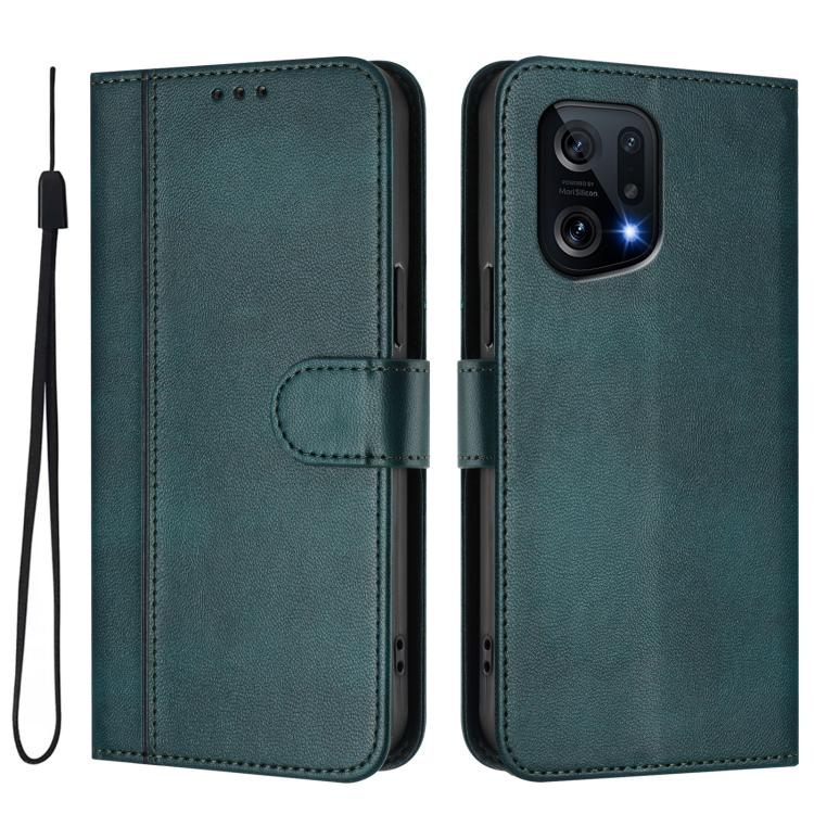 For OPPO Find X5 Line Splicing Buckle Retro Leather Phone Case