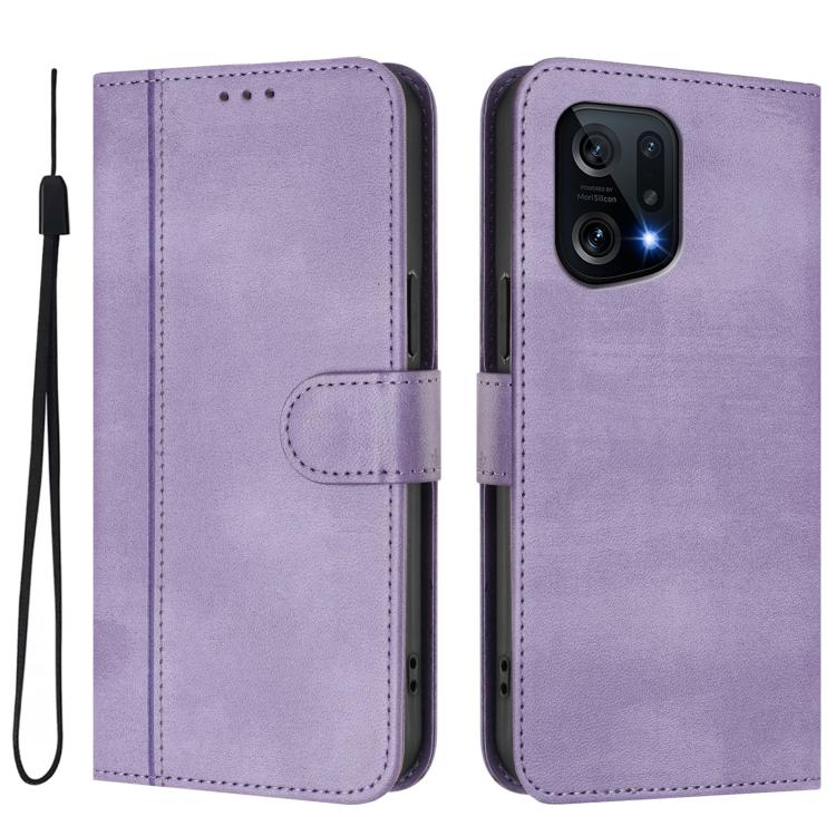 For OPPO Find X5 Line Splicing Buckle Retro Leather Phone Case