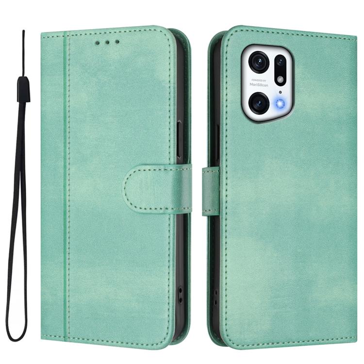 For OPPO Find X5 Pro Line Splicing Buckle Retro Leather Phone Case