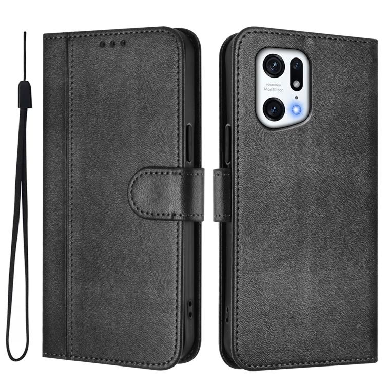 For OPPO Find X5 Pro Line Splicing Buckle Retro Leather Phone Case