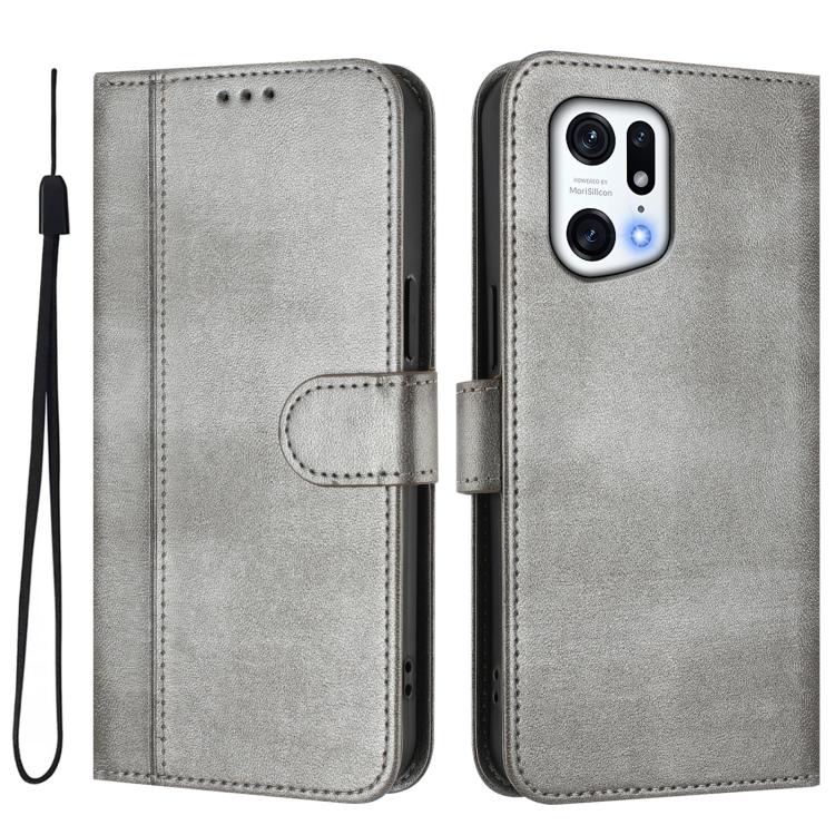 For OPPO Find X5 Pro Line Splicing Buckle Retro Leather Phone Case