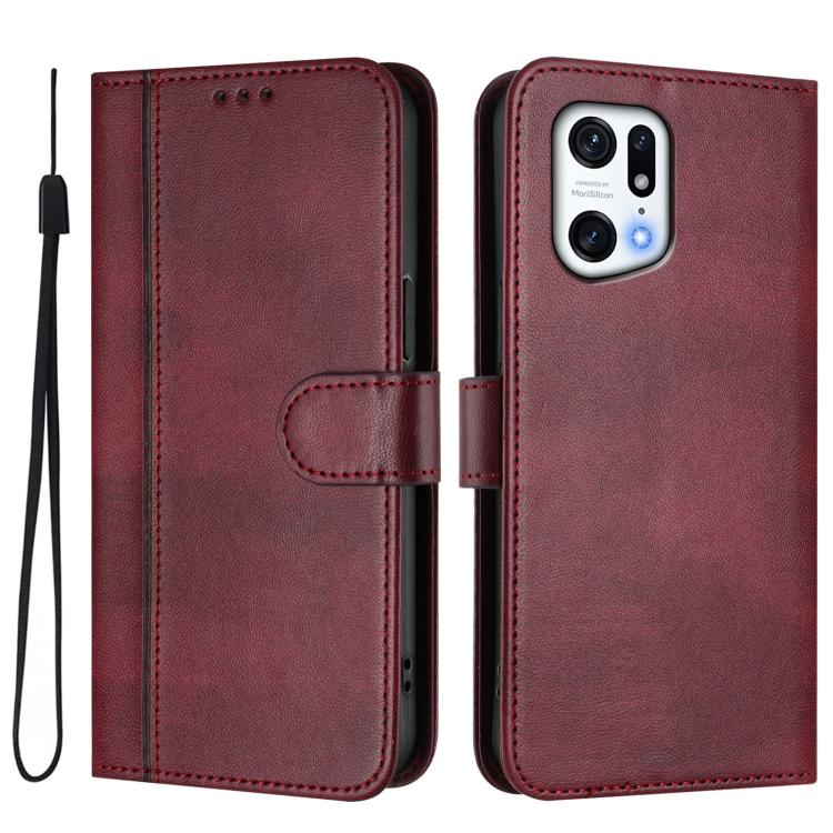 For OPPO Find X5 Pro Line Splicing Buckle Retro Leather Phone Case