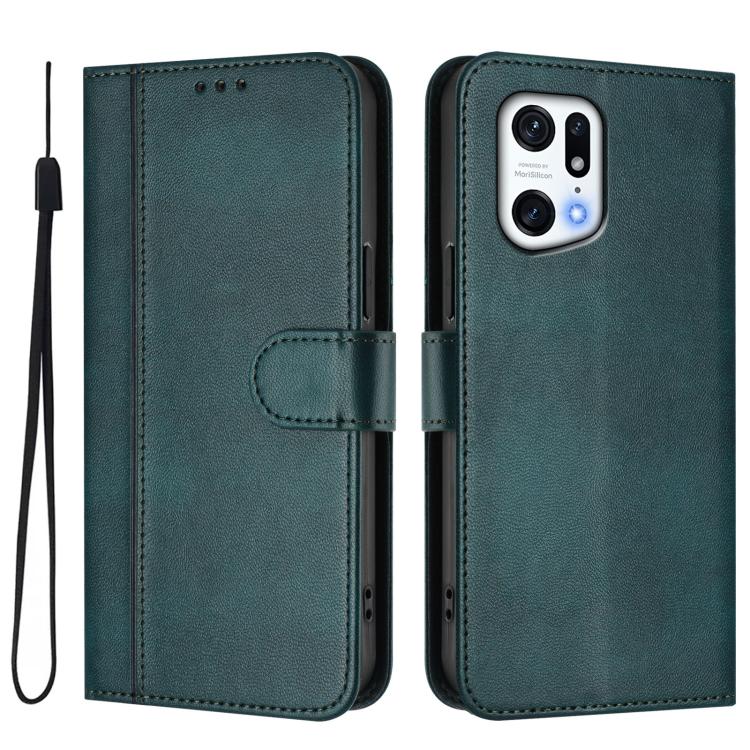 For OPPO Find X5 Pro Line Splicing Buckle Retro Leather Phone Case