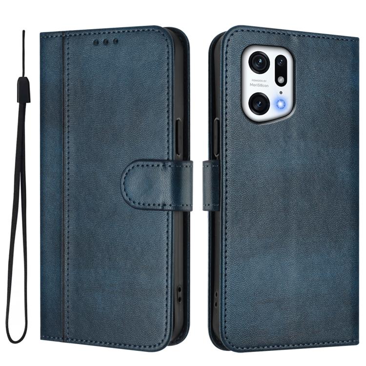 For OPPO Find X5 Pro Line Splicing Buckle Retro Leather Phone Case