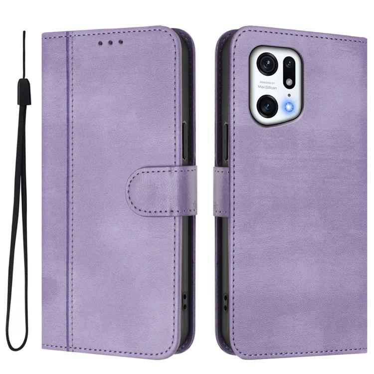 For OPPO Find X5 Pro Line Splicing Buckle Retro Leather Phone Case