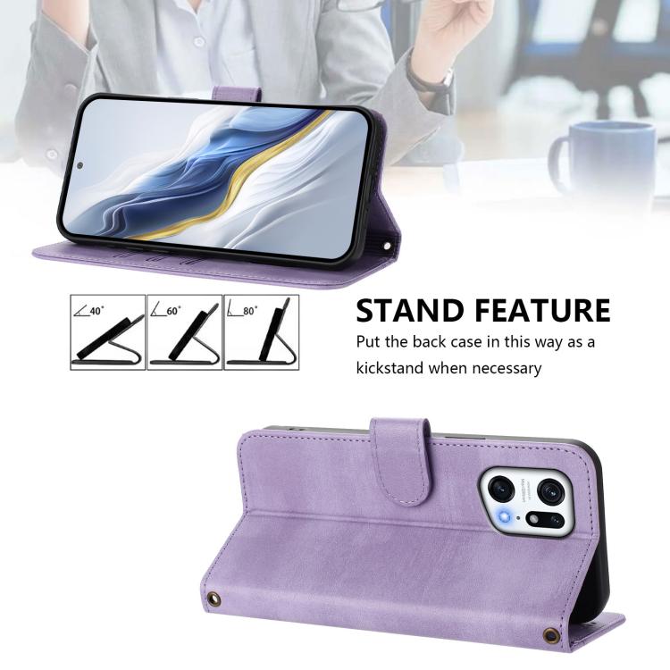 For OPPO Find X5 Pro Line Splicing Buckle Retro Leather Phone Case