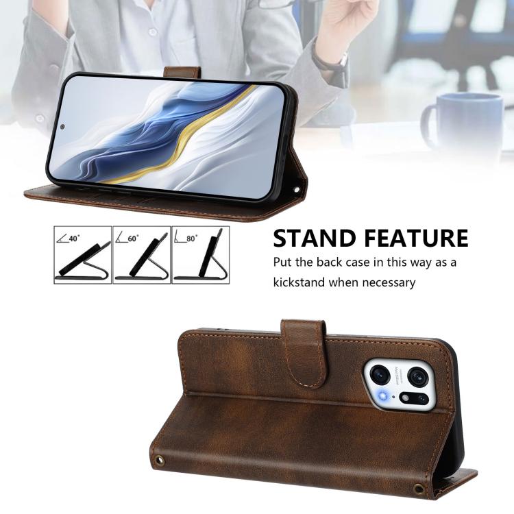 For OPPO Find X5 Pro Line Splicing Buckle Retro Leather Phone Case