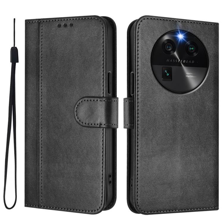 For OPPO Find X6 5G Line Splicing Buckle Retro Leather Phone Case